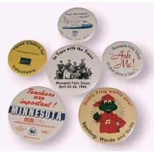 80s Teachers School Buttons Pins Minneapolis Pinback Minnesota Scotty Frog Vtg 6